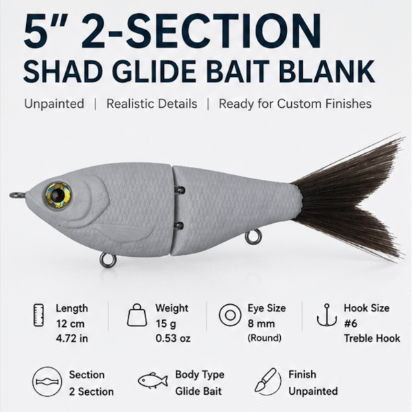 5" 2-Section Shad Glide Bait Blank Information